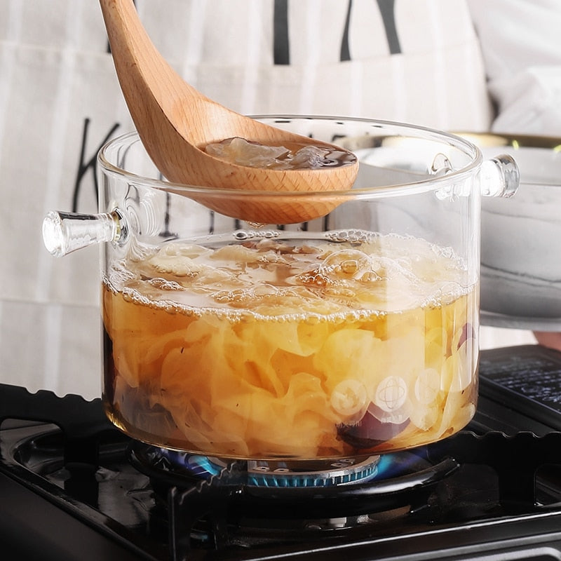 Heat Resistant Glass Cooking Pot With Lid