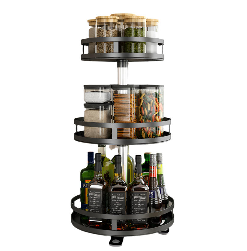 3-Tier Season Rack Organizer, Rotating Kitchen Stand